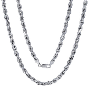 10K White Gold 5Mm Rope Chain Diamond Cut Pendant Necklace, Mens Jewelry 18" - 30"