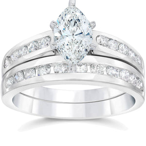 Pompeii 2 Carat Marquise Diamond Engagement Wedding Ring Set White Gold 14Karat (G/H,I1)
