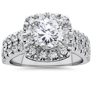 Pompeii 2 Ct Diamond Cushion Halo Engagement Ring Double Row Solitaire White Gold