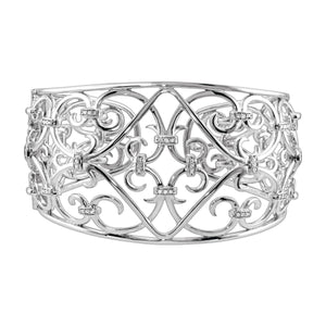Sterling Silver 1/3 Ct Diamond Filigree Scroll Cuff Bracelet