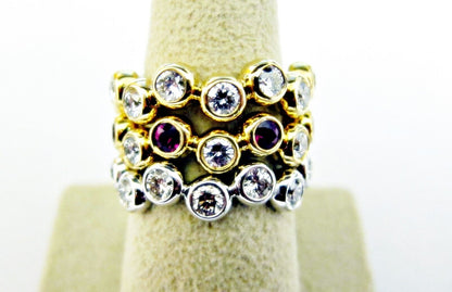 RUBY AND DIAMOND TWO YELLOW GOLD ONE WHITE GOLD ROUND