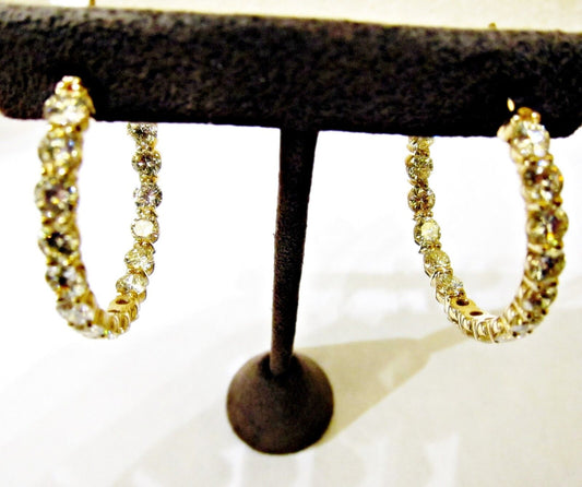 DIAMOND HOOP EARRING ROUND BRILLIANT INSIDE OUTSIDE SET DIAMOND EARRING