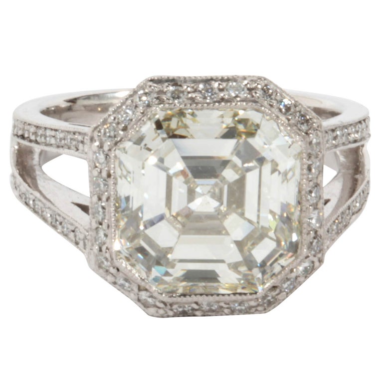 Certified 5.28 Carat Asscher Cut Diamond Platinum Engagement Ring