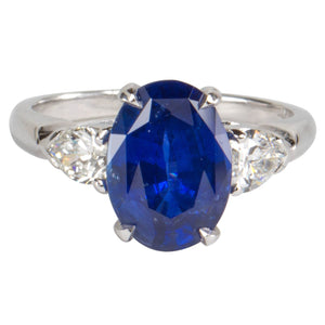 Classic 2.92ct Oval Blue Sapphire Diamond Platinum Engagement Ring