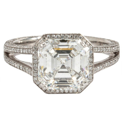 GIA 3.03 Carat Asscher Cut Diamond Platinum Micro Pave Engagement Ring