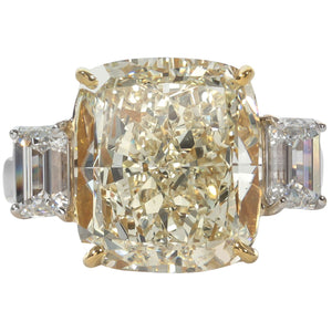 Fancy Yellow 10.06 Carat Cushion Cut Diamond Platinum Gold Ring