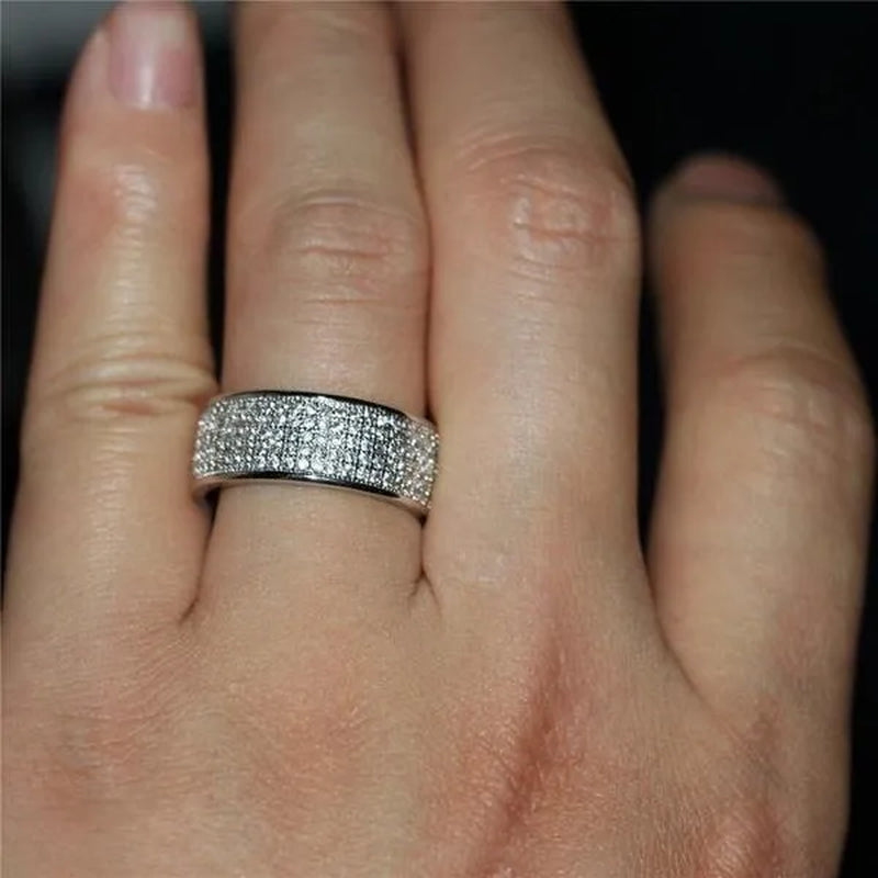 New Solid Sterling Silver White Sapphire Diamond Wedding Band Rings Engagement Anniversary Party Jewelry Size 5-12 - WORLD TIME VISITS