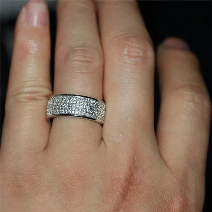 New Solid Sterling Silver White Sapphire Diamond Wedding Band Rings Engagement Anniversary Party Jewelry Size 5-12 - WORLD TIME VISITS