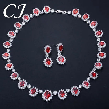 CANDICE European Style White Gold Plated Noble Green Lady Luxury Wedding Necklace Earrings Bridal Jewelry Set With AAA CZ Stone