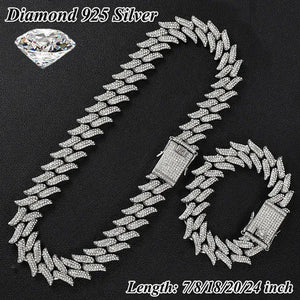 Iced Out Chain 925 Silver Diamond Miami Cuban Chain Link Choker Hip Hop Jewelry Silver Chain for Men Necklace Bracelet 7-24 Inch