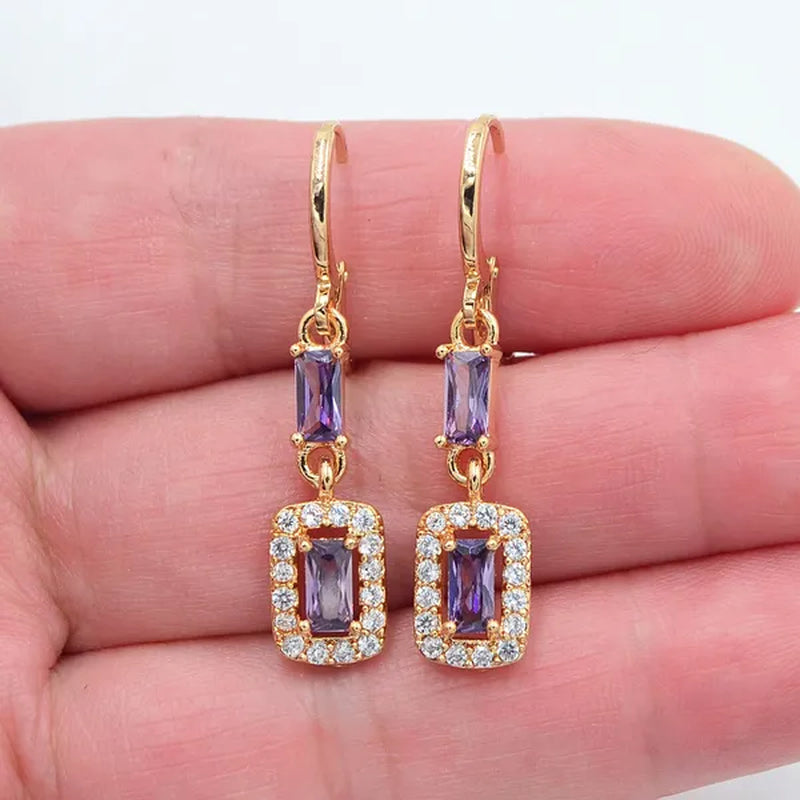 Women Fashion Lovely Pink Cubic Zirconia CZ Dangle Earrings Jewelry