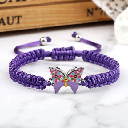 Women Black Woven Rope Bracelet Handmade Multicolor Butterfly Charm Adjustable Bracelets Fashion Friendship Jewelry Girls Gift - WORLD TIME VISITS
