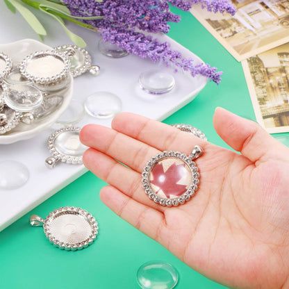 40 Pieces Rhinestone Bezel Pendant Trays Set, Include 20 Pieces round Bezel Trays Cabochon Pendant Setting with 20 Pieces Clear Glass Cabochons for Photo Pendant DIY Jewelry Craft Making