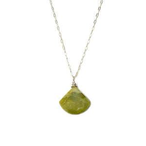 Green Serpentine Stone Pendant Necklace in Sterling Silver - Handmade Dainty Triangle Stone Necklace 18" Chain Length Geometric Delicate Minimalist Jewelry for Women by
