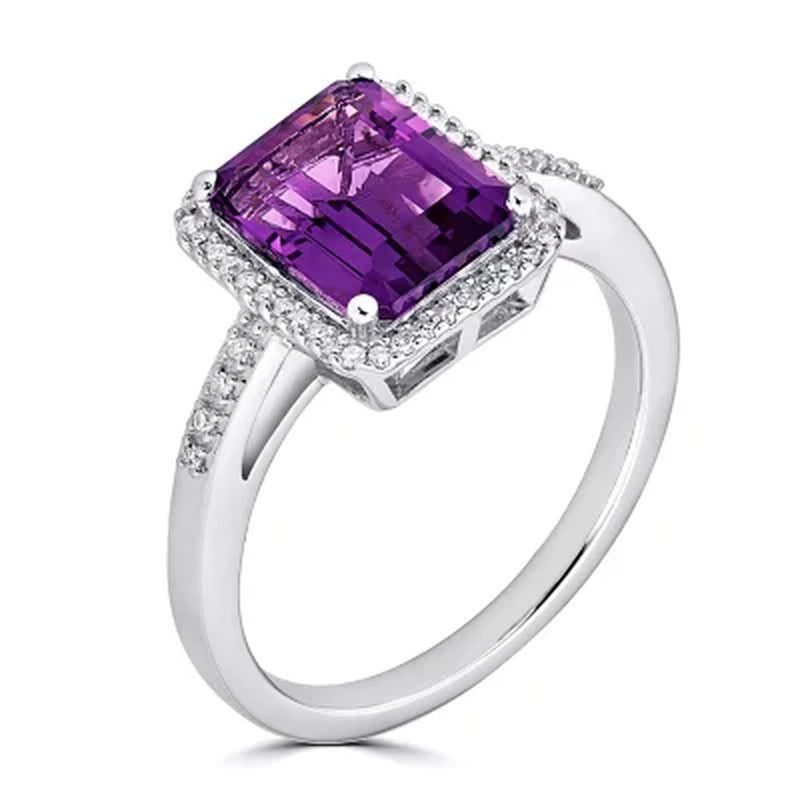 Amethyst and 0.14 CT. T.W. Diamond Ring in Sterling Silver