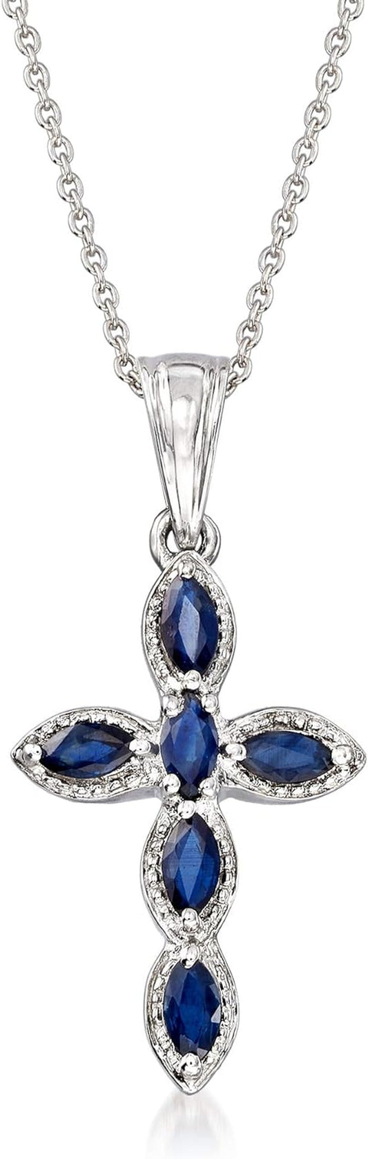 0.80 Ct. T.W. Sapphire Cross Pendant Necklace in Sterling Silver