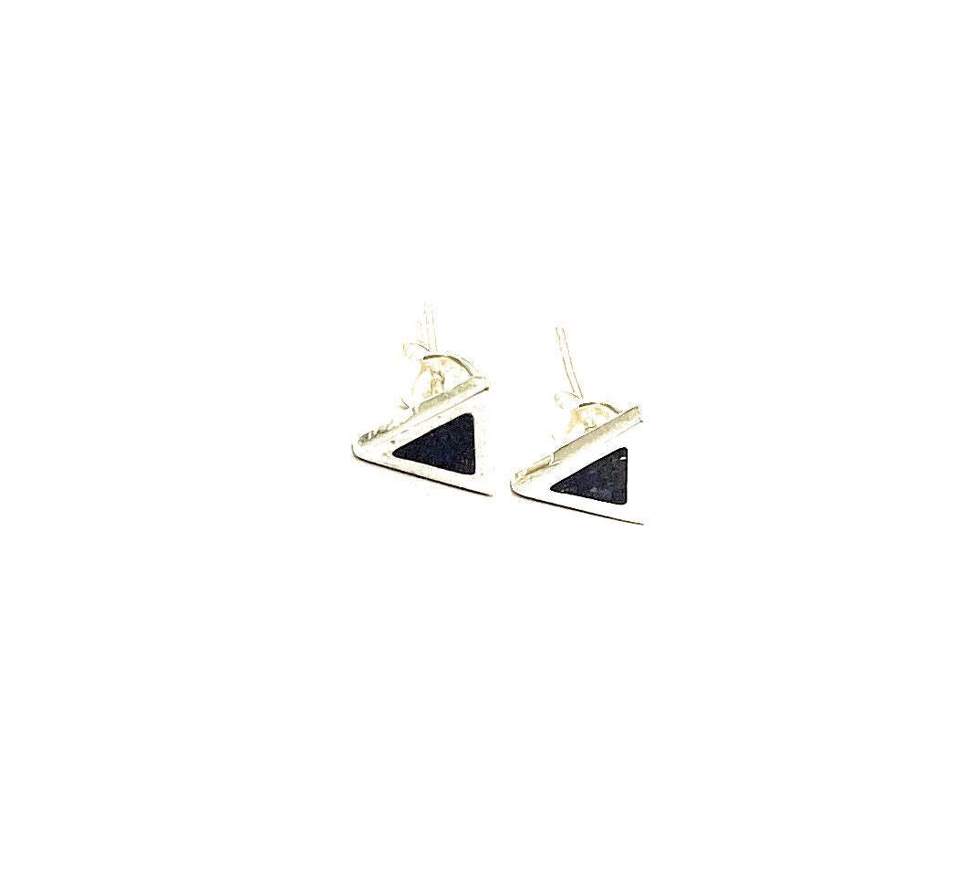 Triangle Lapis Lazuli Mosaic Micro Mosaic Sterling Silver Stud Earrings, Semi Precious Gemstone by Hstudio