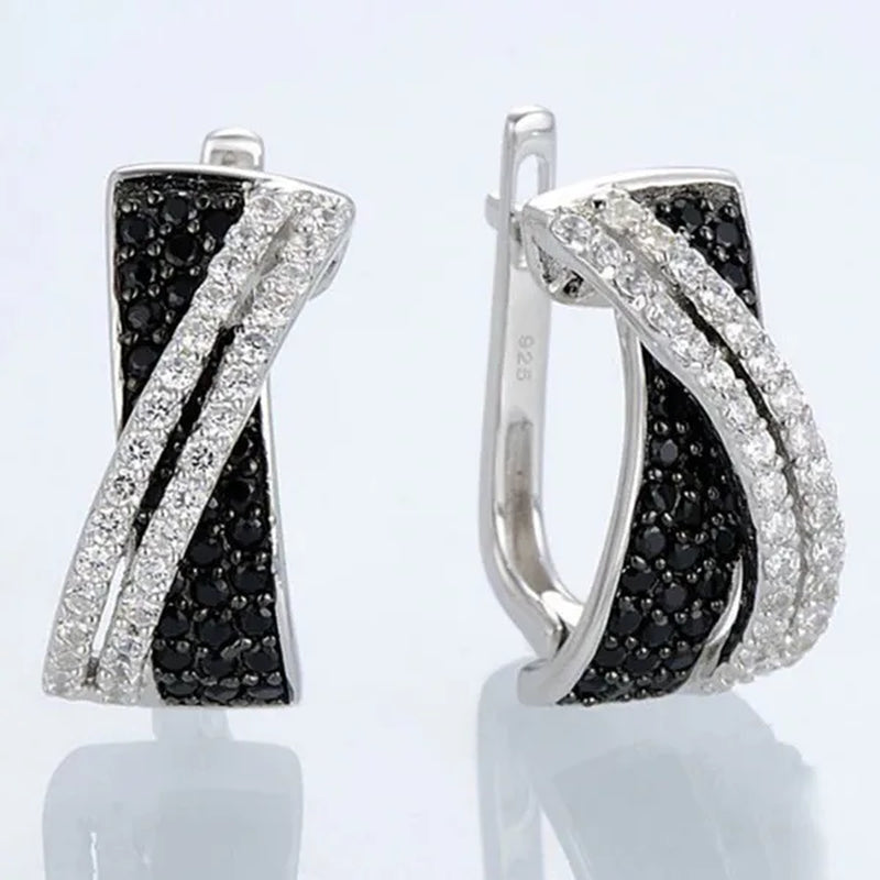 Luxury Fashion Women'S Creative Cross Earrings Infinite Diamond Earrings Black and White Diamond Earrings Infinite Cross Earrings Engagement Earrings Women'S Diamond Jewelry Birthday Anniversary Gift Jewelry