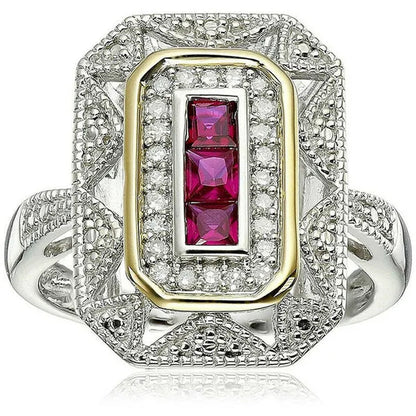 Vintage 925 Silver Plated Princess Created Blue Zircon Art Deco-Style Ring Size 6-10 Arrow
