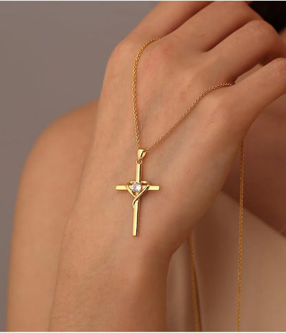 Cross Necklace for Woman,18K Gold Plated Cross Shaped Diamond Embellished Pendant Religious Necklace Christian Jewelry Chain 45 Cm/17.71 Inches