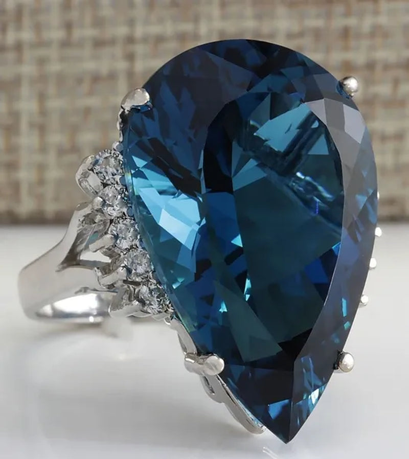Women Jewelry 925 Sterling Silver Large Natural 7.86CT Dark Blue Sapphire Gemstone Ring