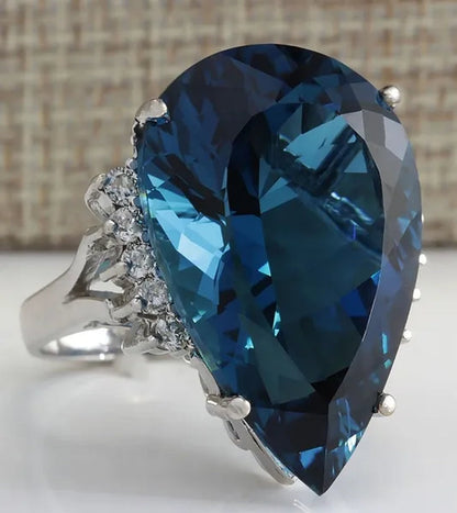 Women Jewelry 925 Sterling Silver Large Natural 7.86CT Dark Blue Sapphire Gemstone Ring
