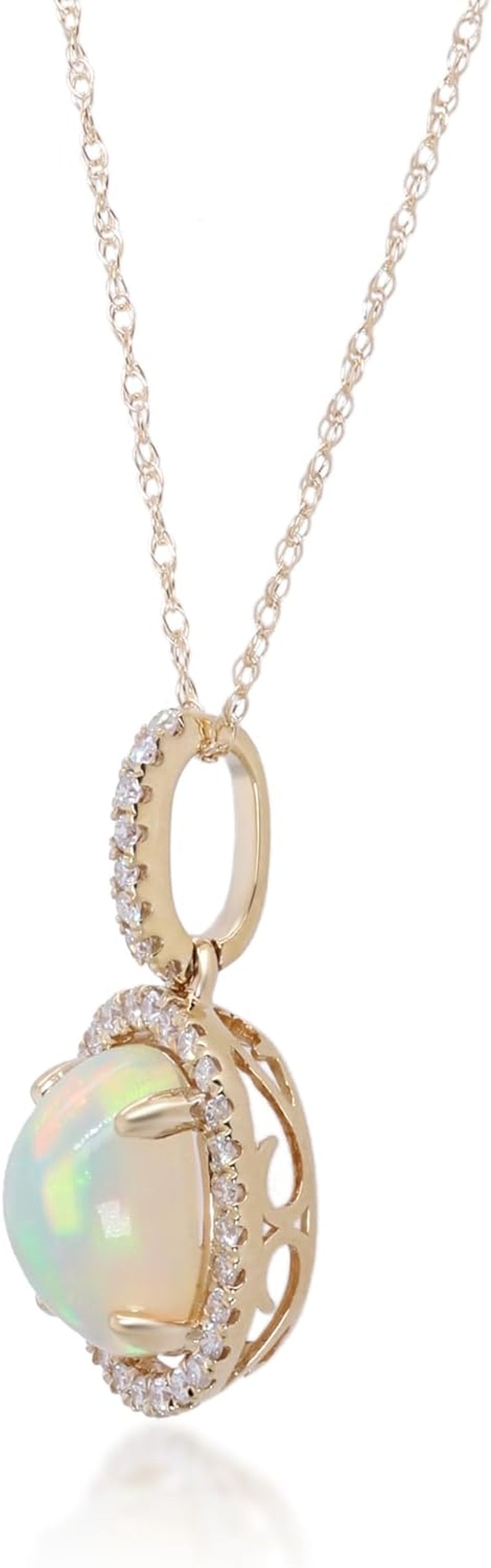 14K Yellow Gold Natural Ethiopian Opal Pendant with Diamonds for Women,Ethically, Metal Gemstone, Ethiopian Opal Diamond