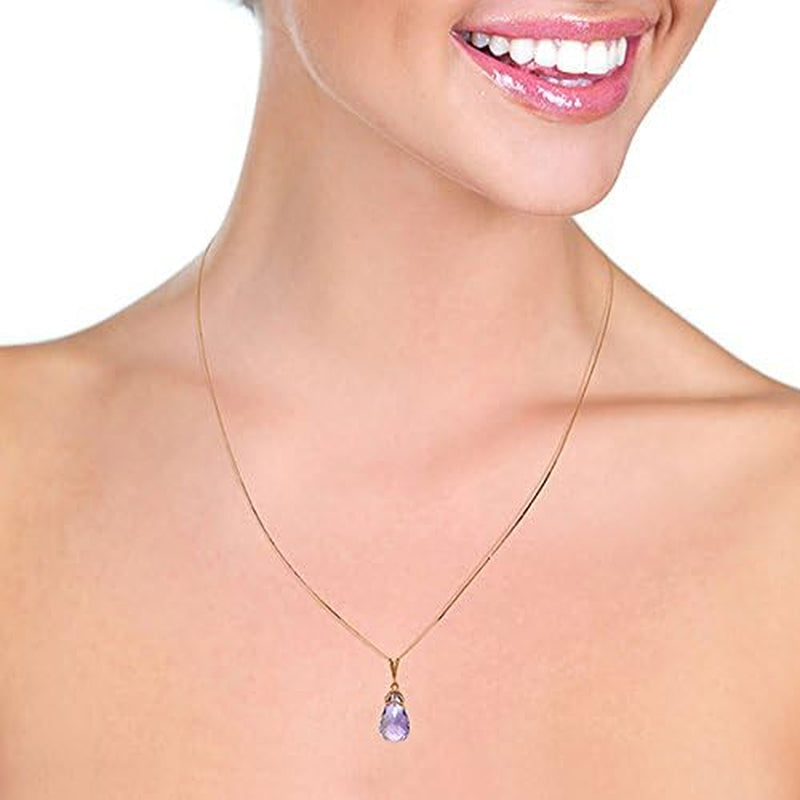 7 Carat 14K Solid Rose Gold Necklace with Natural Briolette-Shaped Amethyst Pendant