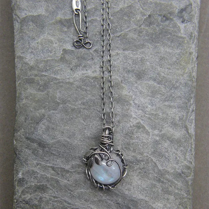 Vintage Opal Necklace Silver Plated Leaf Moonstone Necklace Wedding Engagement Anniversary Party Jewelry Gift