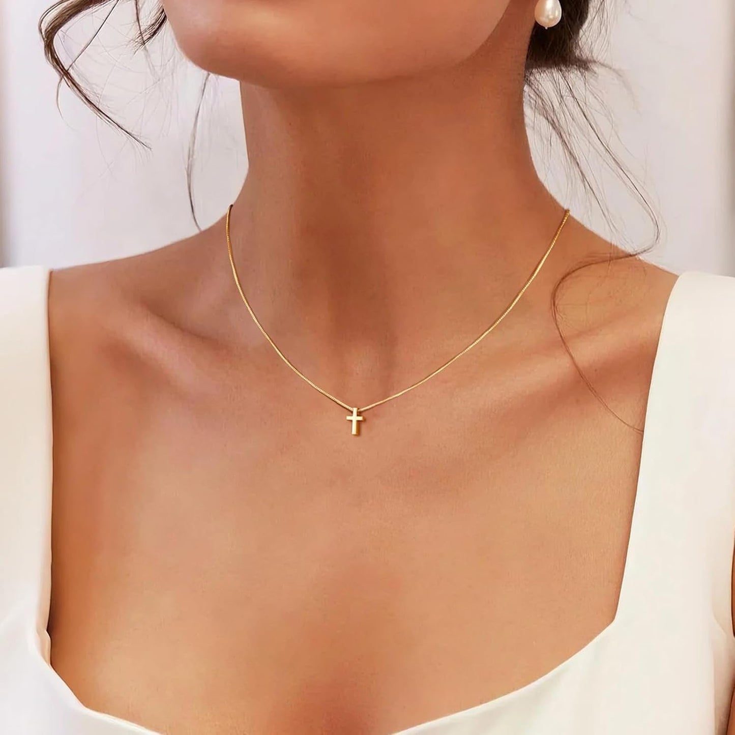 Cross Necklace for Women Girls, Dainty 14K Gold Silver Plated Cross Choker Pendant Jewelry Non Tarnish Waterproof Trendy Cute Simple Small Necklace Easter Christian Baptism Religious Faith Jewelry Gifts