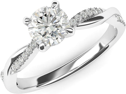 Solid 14K White Gold 4-Prong Petite Twisted Vine Simulated 1.0 CT Diamond Engagement Ring Promise Bridal Ring