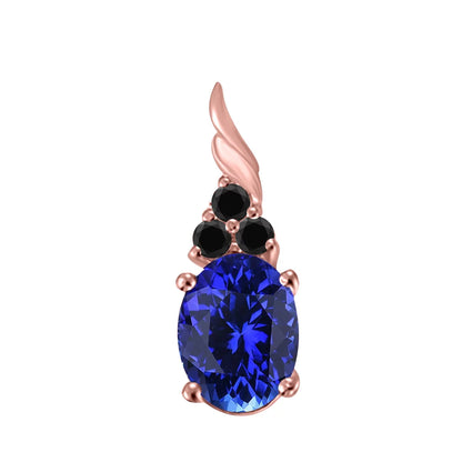 Tanzanite & Black Diamond Pendant Necklace for Women | 14K Rose White & Yellow Gold 1.36 Carat 4 Stone Oval Shape Prong Setting 18 Silver Box Chain Necklace