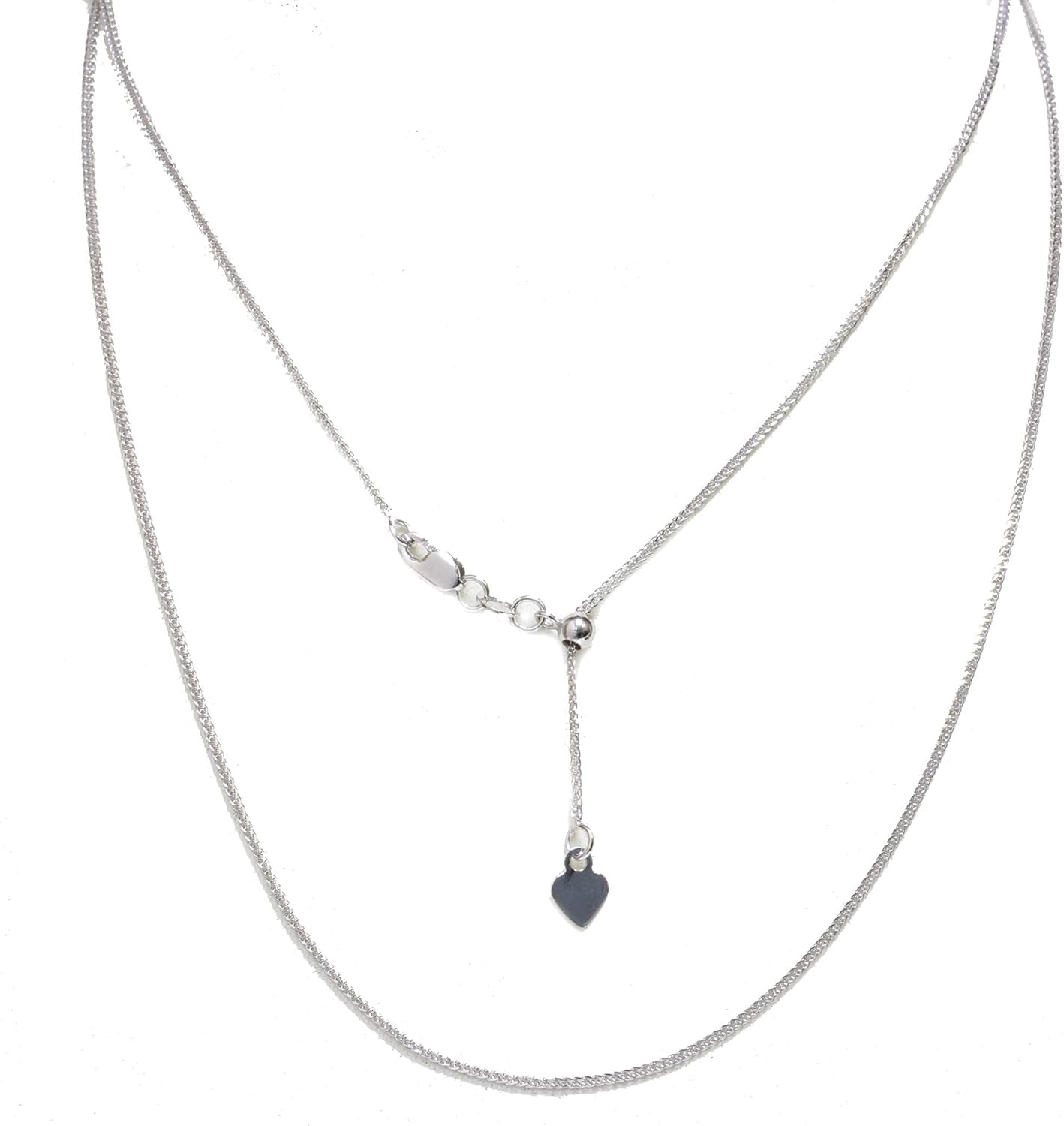 14Kt Solid Gold Adjustable Wheat Link Chain 1.2 Mm 14", 16",18" 20" Easy Slide, Lobster Claw Clasp Gift for Women