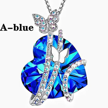 Elegant Fashion Women'S Creative Heart-Shaped Crystal Necklace Rose Necklace Butterfly Necklace Multicolor Love Diamond Flower Pendant Engagement Necklace Women'S Diamond Jewelry Birthday Party Gift Jewelry