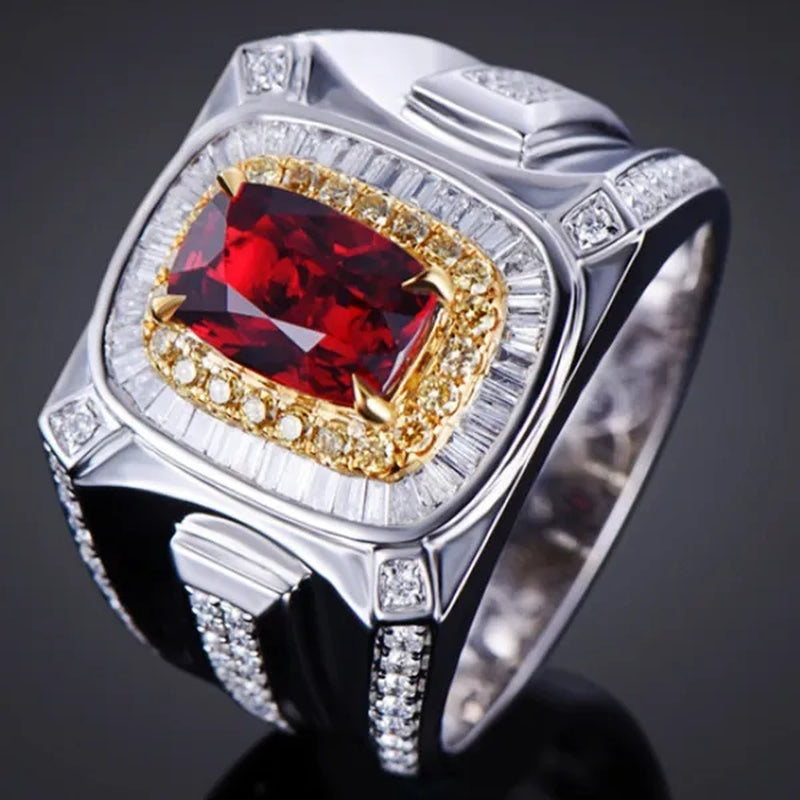 Business Men Fashion  Ring Red Zircon Ring Wedding Engagement Party Jewelry