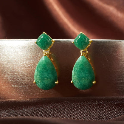 19.20 Ct. T.W. Emerald Drop Earrings in 18Kt Gold over Sterling
