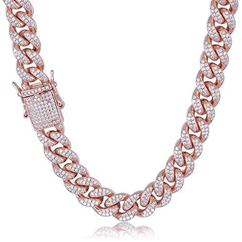 Women Mens Cuban Link Chain Gold Silver Bling Miami Cuban Necklace Diamond Chain for Men Iced-Out Hip Hop Jewelry