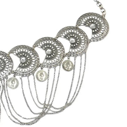 Women Belly Dance Belt Waist Metal Crystal Coin Tassel Body Chain Jewelry