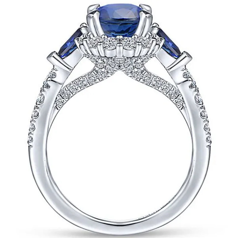 Fashionable and Exquisite 925 Standard Sterling Silver Blue Diamond Wedding Princess Ring Love Diamond Rng Size 5-11