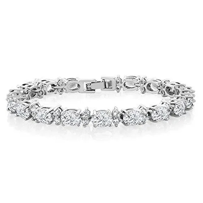 925 Sterling Silver Gorgeous Oval Ruby Amethyst Aquamarine Sapphire and round Sparkling Cubic Zirconia CZ Tennis Bracelet Jewelry Gift