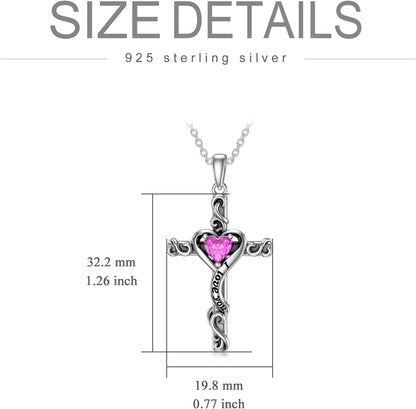 Cross Necklace for Women Girls 925 Sterling Silver Cross Birthstone Necklace Religious Necklace Faith Jewelry Gifts for Women Teen Girls I Love You Gifts for Her