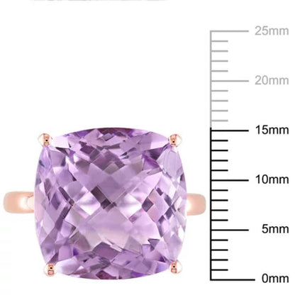Pink Amethyst Checkerboard Cocktail Ring in 14K Rose Gold