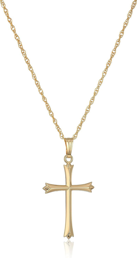 Ladies' 14K Gold Filled Polished Embossed 18“ Cross Pendant Necklace