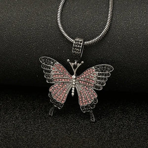 Colorful Butterfly Pendant Necklace Set with Diamond Alloy, Snake Chain, Hip Hop Necklace for Men and Women