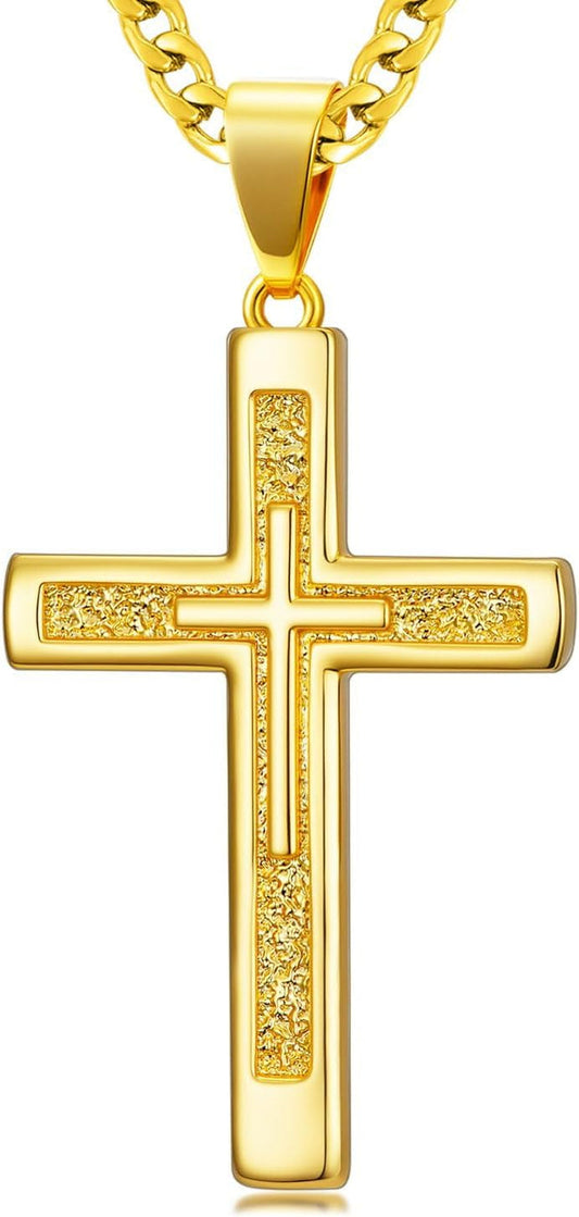 18K Gold Cross Necklace for Men Gold Cross Pendant Minimalist Cross Christian Jewelry Religious Gift