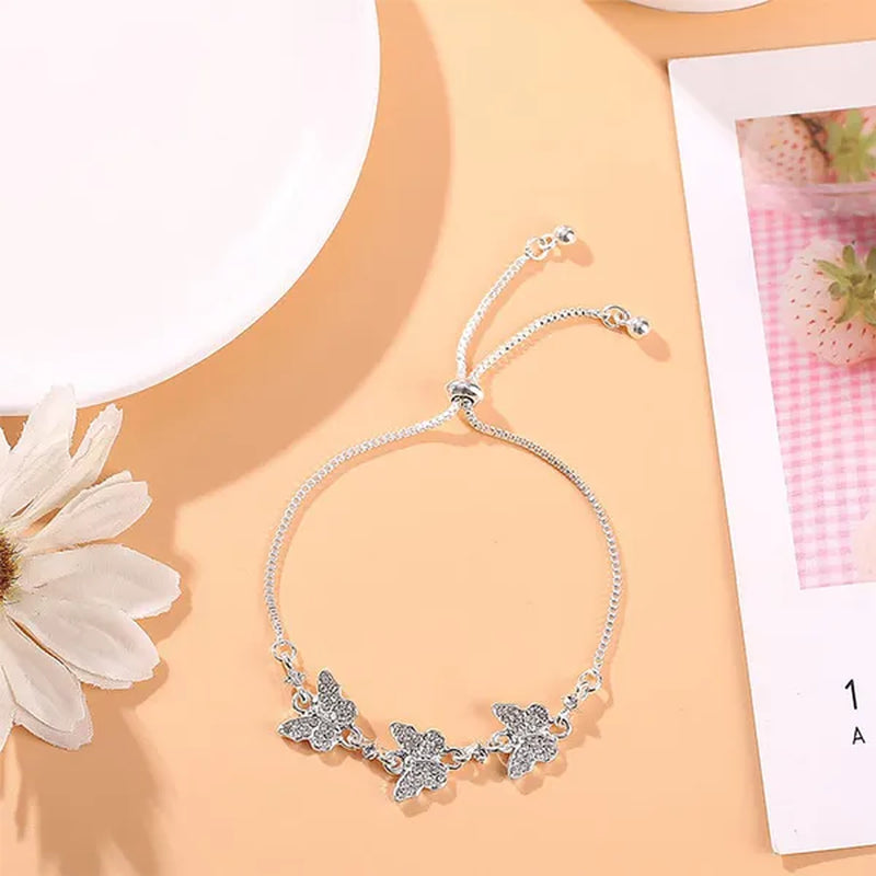 Adjustable Butterfly Rhinestone Bracelet for Women Girls