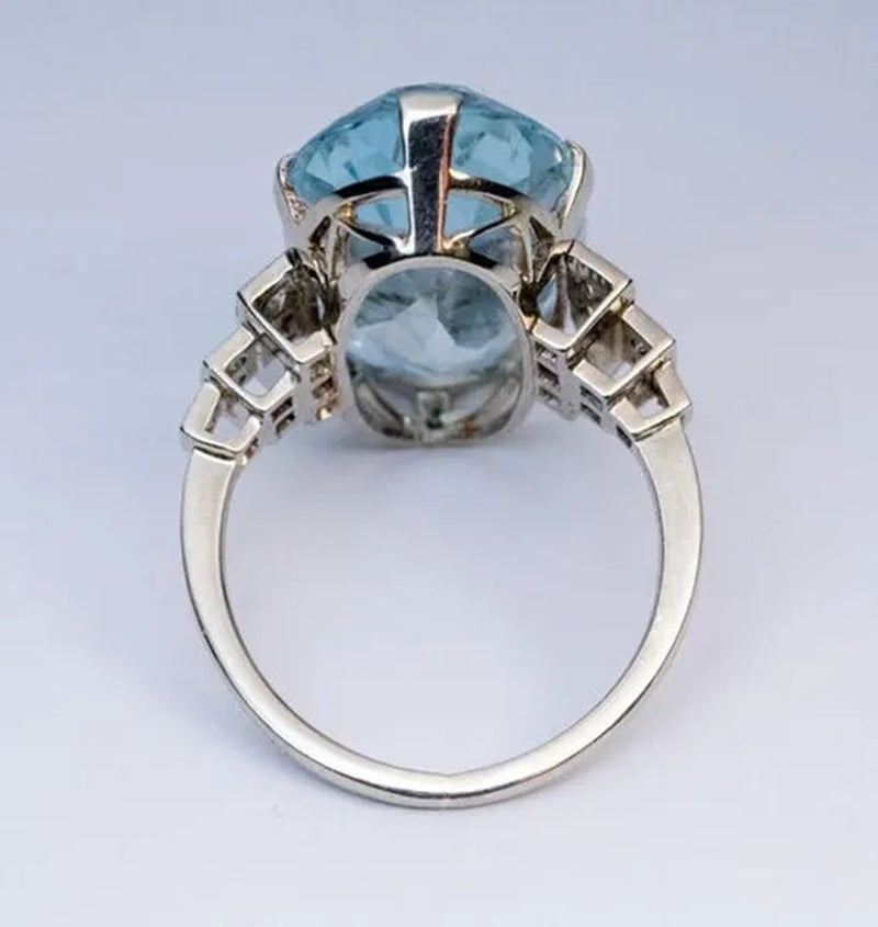 Exquisite and Fashion Sea Blue Topaz Ring Elegant Vine Ring Diamond Jewelry Cocktail Party Accessory Christmas Annviersary Gift Proposal Engagement Wedding Band Rings for Women US Size 5-10
