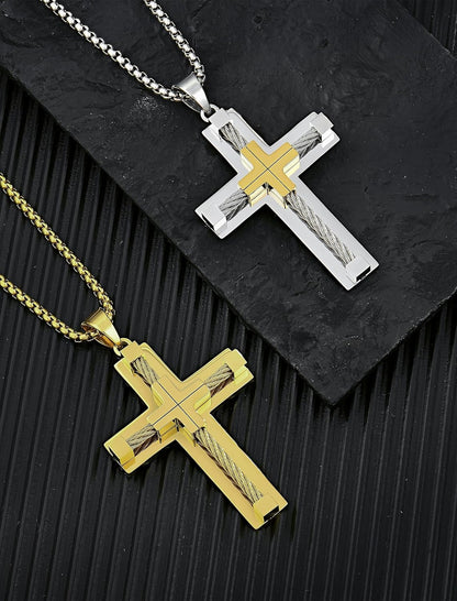 Cross Necklace for Men 316L Stainless Steel Jesus Christ Pendant Jewelry Rolo Chain for 20″ 22″ 24″ 26″ 28″