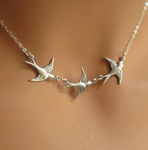 Three Dove Charm Necklace Bird Necklace