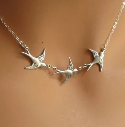Three Dove Charm Necklace Bird Necklace